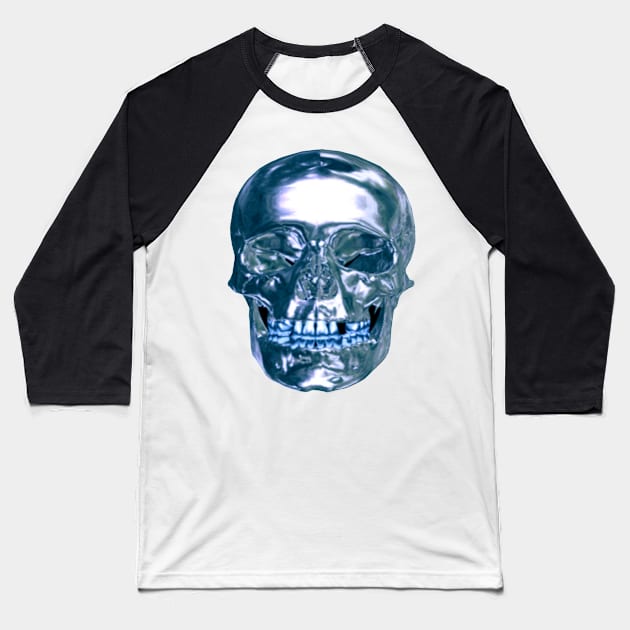 Blue Chrome Skull Baseball T-Shirt by Atteestude